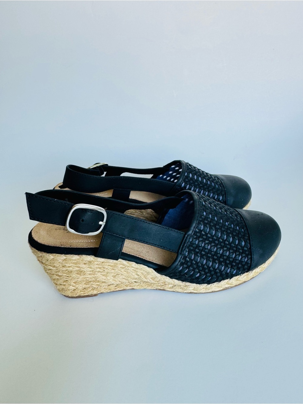 Black Woven Espadrille Wedge Slingback - Women's Wedges